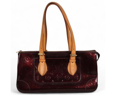 Louis Vuitton, Rosewood Avenue Amaranthe monogrammed Vernis patent leather handbag, with tan leather handles, brown cotton in