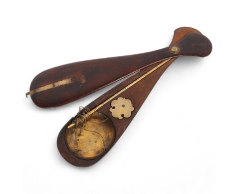 A set of Chinese Huanghuali scales, brass-mounted wood, length 40cm