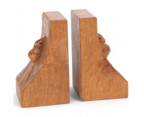 ROBERT MOUSEMAN THOMPSON OF KILBURN - pair of oak bookends, height 15.5cm