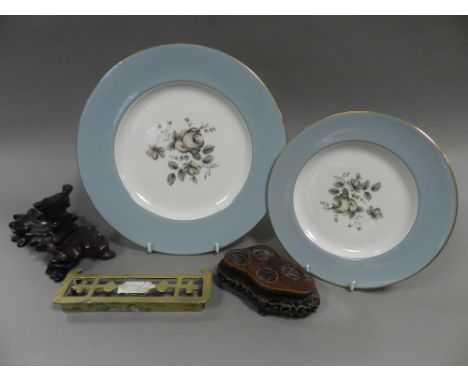 A boxed set of Royal Worcester coffee cups and saucers together with a quantity of Royal Doulton Rose Elegans dinner plates a