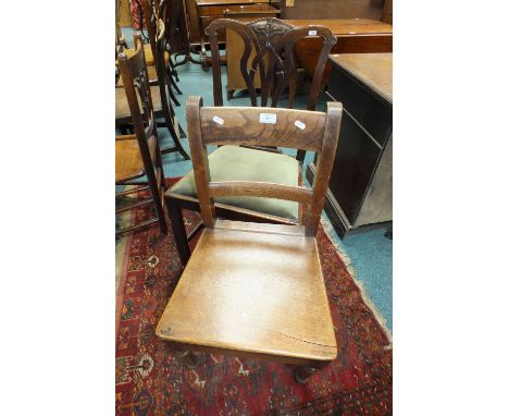 A miscellaneous selection of seven chairs to include an oak panel seat dining chair, early 19th century, a George III style m