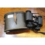 A pair of "Denhill" 8x32 binoculars in case, together with two bayonets, both in scabbards, one with