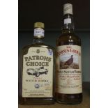 A bottle of Famous Grouse and an 8 year old bottle of Patrons Choice whisky