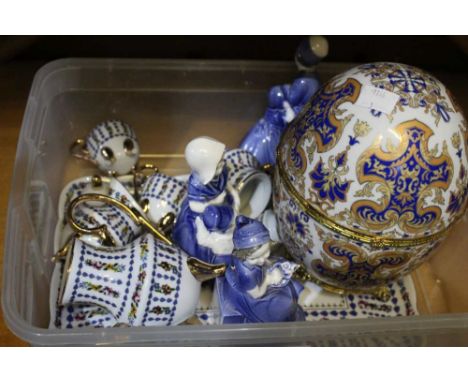 An ovoid ceramic table casket, miniature coffee set etc