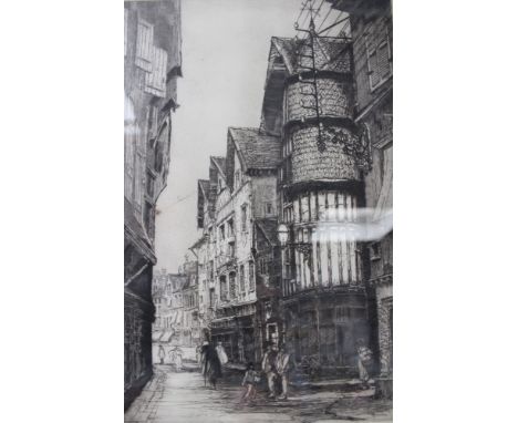 William Renison - pencil signed print of an etching of a French street scene No LVIII