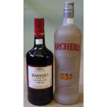 Banyuls Original 4 year old, 1 bottle Archers Peach Schnapps, 1 ltr bottle