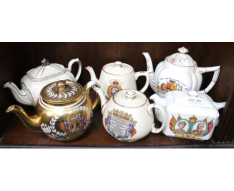 A collection of six ceramic Royalty related teapots, includes one for the Sixty years reign of Queen Victoria 1837-1897 (6)
