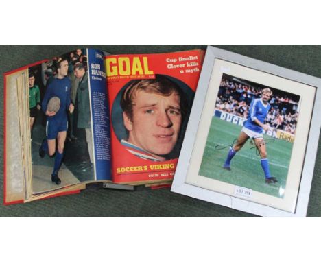A signed and framed photo of "Super Frank Worthington" in the iconic Adidas Birmingham City kit with a ring binder full of !9