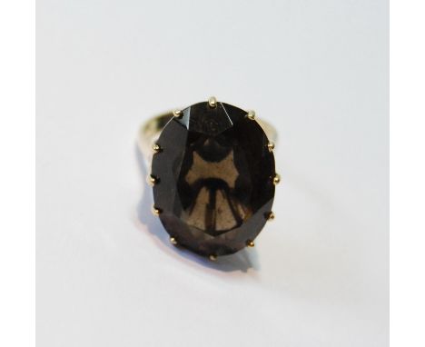 Smoky citrine ring, 20mm x 15mm, in 9ct gold, size M. 