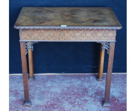 Chinese Chippendale-style mahogany silver table, retailed by Wylie &amp; Lochhead of Glasgow, with geometric moulding to the 