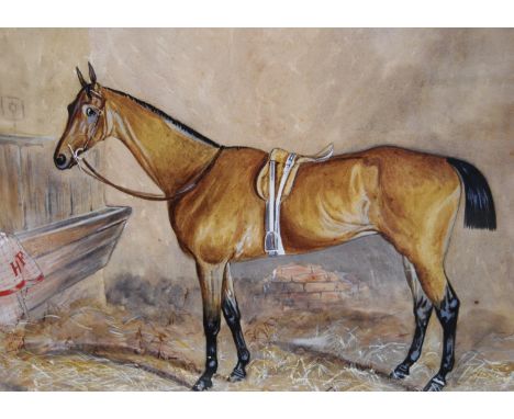 British School Portrait of a horse in a stable Watercolour, 35cm x 47cm.