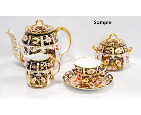 Royal Crown Derby 'Old Imari' pattern porcelain tea set for four, comprising a teapot with cover, four cups and saucers, sucr