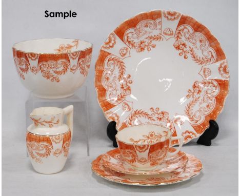 Part china tea set in the style of Wileman &amp; Co., comprising six cups, six saucers, six side plates, biscuit plate, cream