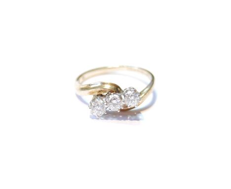 9ct gold and diamond three-stone ring set with three brilliant-cut stones, approximately .75ct overall, hallmarks for London 