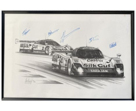 Alan Stammers captures the Tom Walkinshaw Racing Silk Cut Jaguar XJR-12 LM 1-2 finish, hand signed by Jan Lammers, Andy Walla