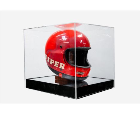 A unique opportunity to acquire the first David Piper helmet to come to auction. A genuine race GVA helmet worn by David for 