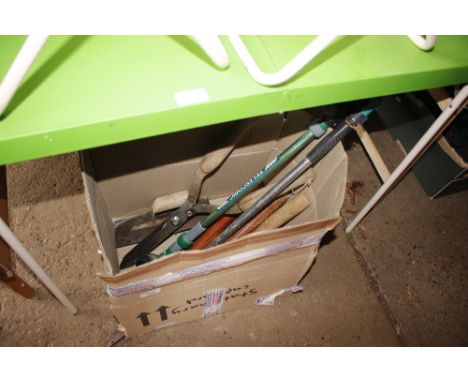 A box containing various hand tools