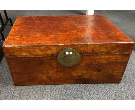 A early 20th century Chinese pig skin covered wooden cabin trunk, 85 x 57 x 39cm.