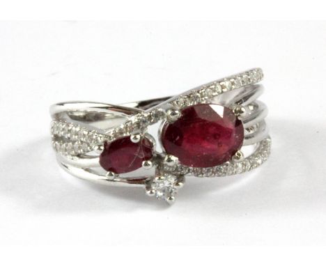 A 925 silver ruby set ring, (O).