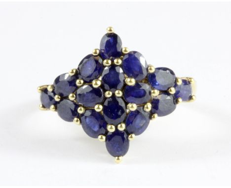 A 925 silver gilt sapphire set cluster ring, (R.5).