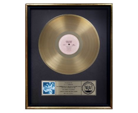 Judas Priest/K. K. Downing: A 'Gold' sales award for the album British Steel,1982,presented to K. K. Downing for US sales of 
