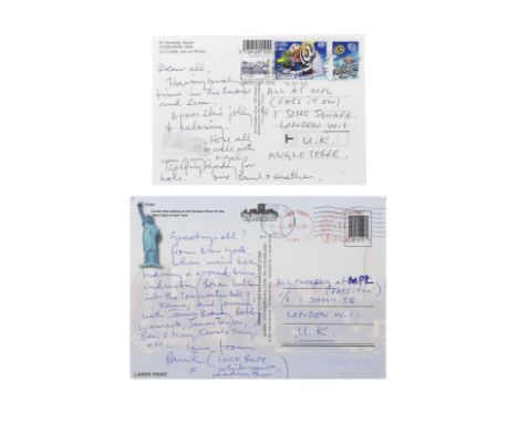 Paul McCartney: Two signed postcards, vinyl/CDs and other related memorabilia,comprising: two postcards, dated June and Decem