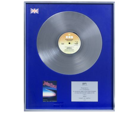 Judas Priest/K. K. Downing: A 'Silver' sales award for the album Point Of Entry,UK, 1981,presented to K. K. Downing for sales