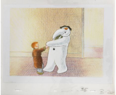 The Snowman: an original animation cel of the Snowman and James in the house,1982,gouache on celluloid, the animation cel dep