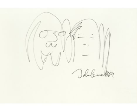 John Lennon: A large self-portrait with Yoko Ono,1969,black felt-tip pen on paper, signed by John Lennon and dated 1969, with