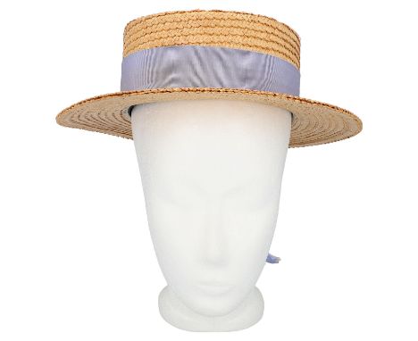 LANVIN Panama-Hut,  Gr. 55 (6 3/4). Bastgeflecht in Beige mit hellblauem Hutband. Guter Erhalt.| LANVIN panama hat, size 55. 