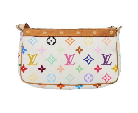 LOUIS VUITTON Pochette "POCHETTE ACC.", Koll. 2003. Monogram Multi Color Serie auf weißem Grund mit goldfarbener Hardware und