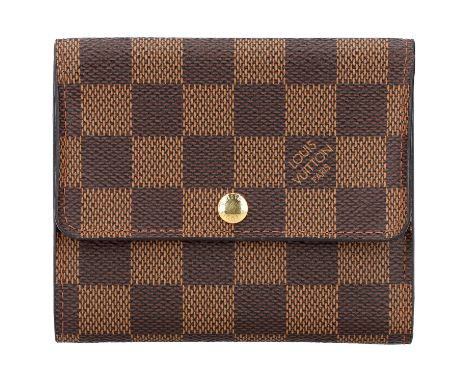 LOUIS VUITTON Portemonnaie "ELISE", Koll. 2016. Damier Ebene Serie mit goldfarbener Hardware. Hauptfach mit Überschlag und Dr