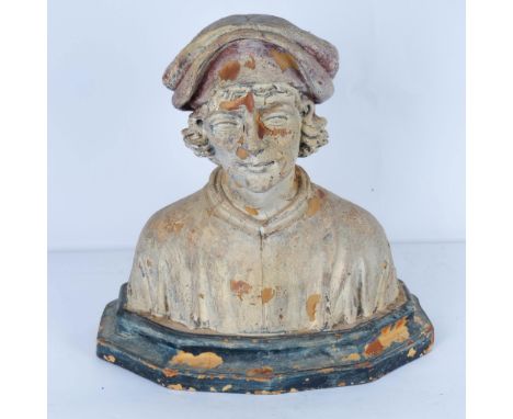 This contemporary hand-painted portrait, inspired by an iconic German Portrait Bust of a Young Man housed at the Metropolitan