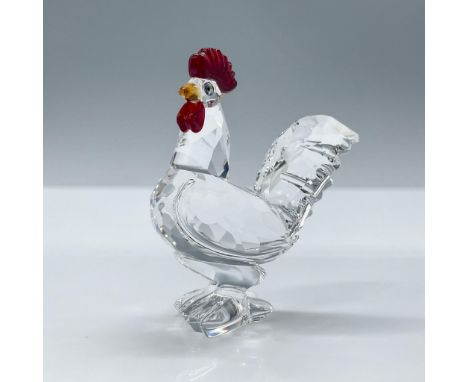 Adorable clear crystal Cockrel with a red wattle, orange beak, and green gems for eyes. Swarovski etched backstamp. This item