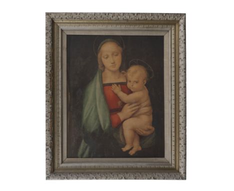 This fine art color print on stretched canvas depicting the Madonna del Granduca after the original by Raphael. Includes fram