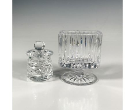 A charming collection of small decorative pieces featuring beautiful cut glass designs, including a small deep rectangular fo