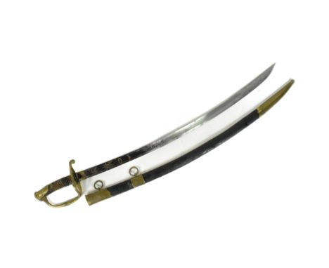 A 19th Century French 1821 Pattern Infantry Officers sabre / sword. Stepped brass pommel, two band brass guard with forward f