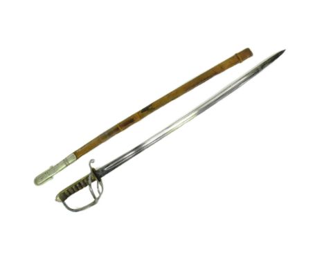 A 19th Century British 1821 Pattern Light Cavalry Troopers sword. Pommel with ball final, wire bound ray skin grip with strap