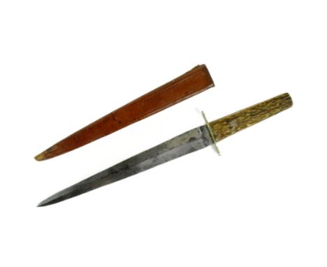 A WWI First World War British Colley of Sheffield made dagger. Twin anter grip scales, knuckle guard, crossguard stamped W.A.