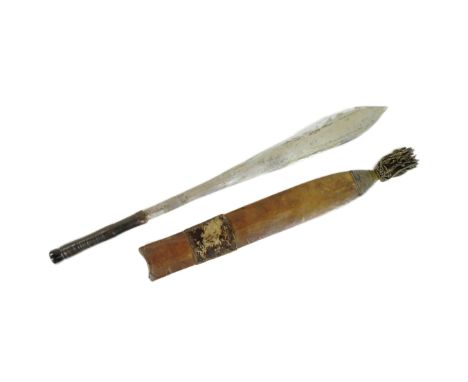 An early 20th Century East African Kenyan Maasai People Seme Alem / Machete knife.&nbsp;Sinew wrapped handle with a tapering 