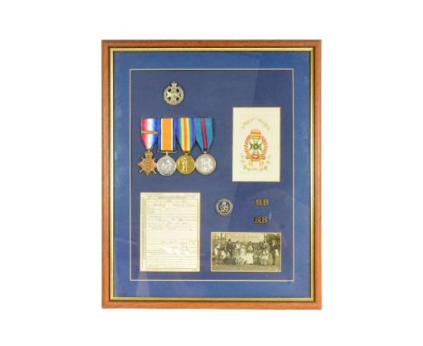 WWI First World War medal group awarded to one 3626 Sergeant Frederick Stephen Hackett of the Rifle Brigade. Comprising his 1
