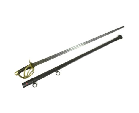 A 19th Century Napoleonic French Cuirassier / Heavy Cavalry Troopers sword. Brass x3 bar hilt, leather grip with twisted copp