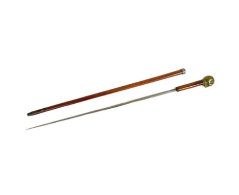 A 19th Century Victorian gentleman's Masonic / Memento Mori sword stick with concealed blade. Bronze ' death head ' pommel an