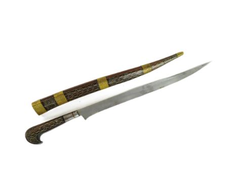 An early 20th Century North African&nbsp;(Algeria) Kabyle People Flyssa sword. Hooked wooden pommel and grip inlaid with wire
