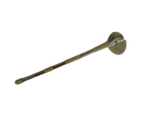 An early 20th Century Southern African Shona / Zulu People tribal axe. Flattened crescent shaped blade mounted on a tapering 