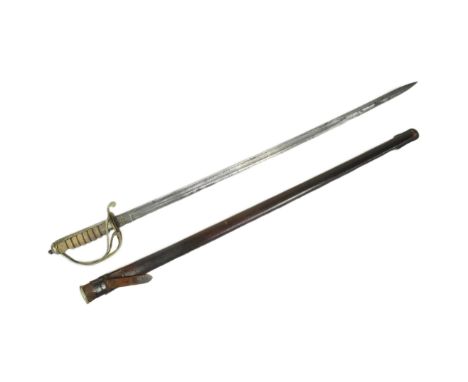 A 19th Century British 1821 Pattern Light Cavalry Troopers sword. Pommel with ball final, wire bound ray skin grip with strap