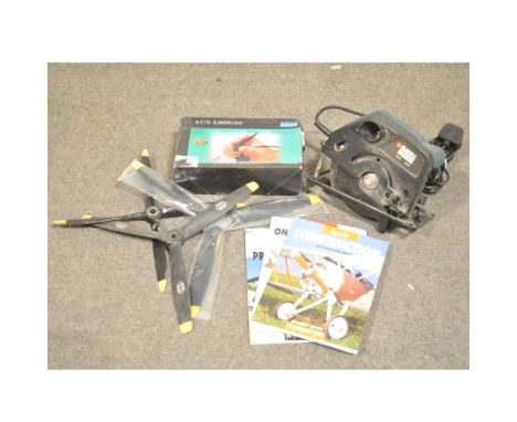 Box containing B&amp;D electric saw, Airbrush kit, 3 Scale props, 2 x Scale plans and Model reference books.