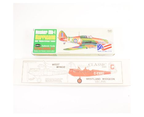 Wooden box containing balsa wood, 2 x scale rubber kits, and 2 boxes of Aero Modeller mags - some 1940-50's.