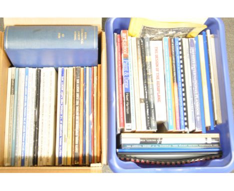 2 x Boxes containing F/F SOCIETY ANNUAL REPORT JOURNALS, PLAN BOOKS and A to Z Vintage aero engine book.