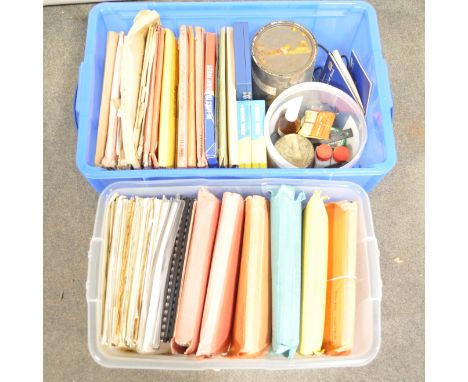 2 crates containing Soldering Kit, Model Knife set, 2 x WEATHER WATCH, Tin of Rubber Bands, and 10 Folders full of RON DRAPER